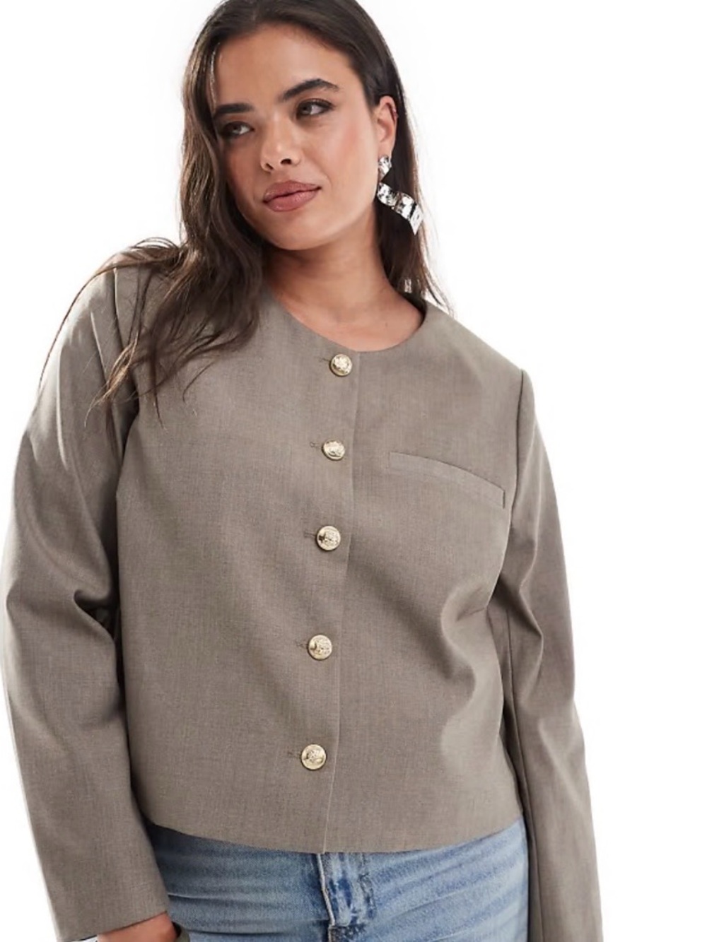 4th & Reckless NWT Size 16 Womens Taupe Button-Front Collarless Jacket